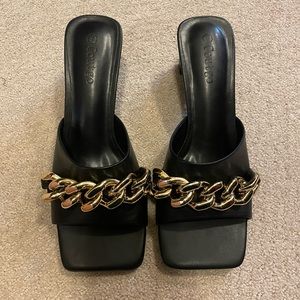 Coutgo Womens Low Block Heel Slide Sandals Square Toe Backless Slip On Brand New